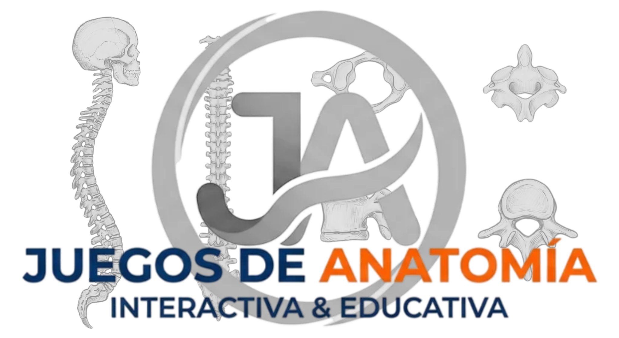 Logo de Juegos de Anatomía: representación gráfica de la columna vertebral, vértebras cervicales y atlas-axis para estudio de osteología médica.